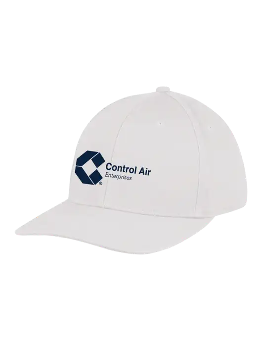 Premium Modern Structured Twill White Snapback Cap w/Control Air Enterprises Logo