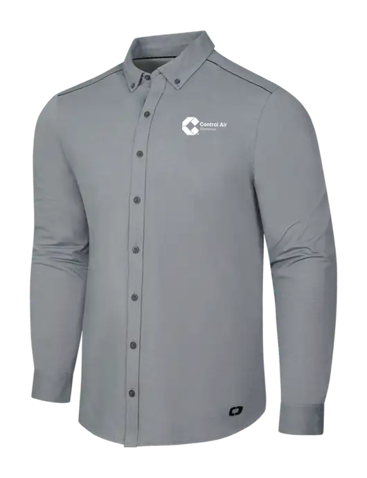OGIO Medium Grey Heather Modern Code Stretch Button-Up Shirt w/Control Air Enterprises Logo