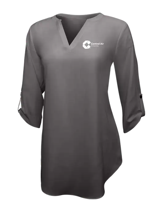 Dark Grey Womens 3/4 Sleeve Tunic Blouse w/Control Air Enterprises Logo