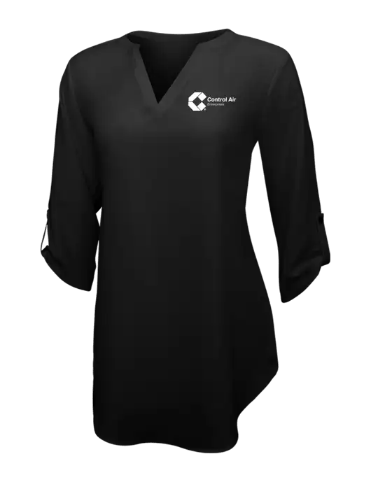 Womens Black 3/4 Sleeve Tunic Blouse w/Control Air Enterprises Logo