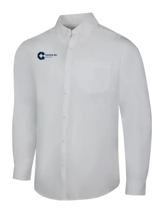 White Long Sleeve Carefree Poplin Shirt w/Control Air Enterprises Logo
