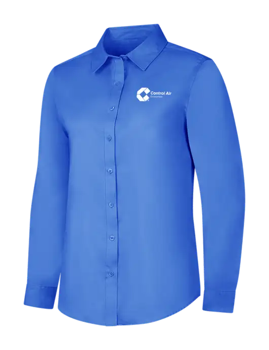 Dark Carolina Blue Womens Long Sleeve Superpro React Twill Shirt w/Control Air Enterprises Logo