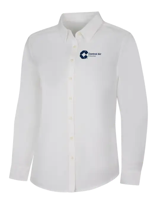 Womens White Long Sleeve Superpro React Twill Shirt w/Control Air Enterprises Logo