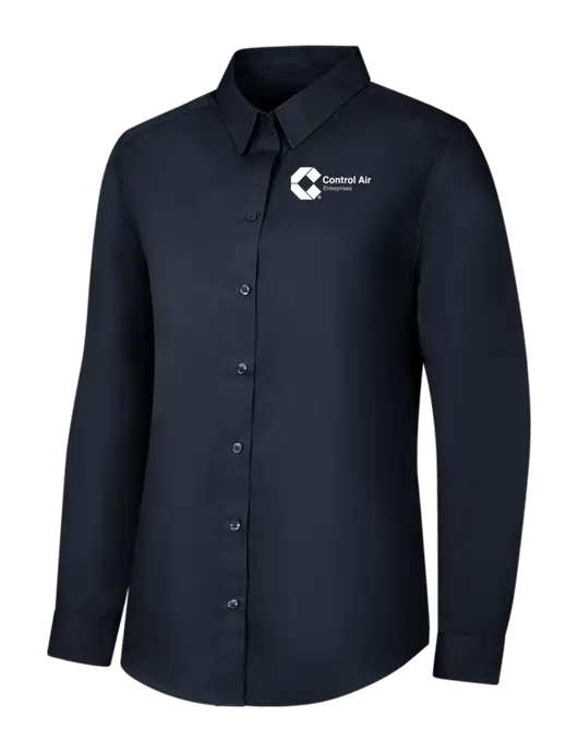 Womens River Blue Navy Long Sleeve Carefree Poplin Shirt w/Control Air Enterprises Logo