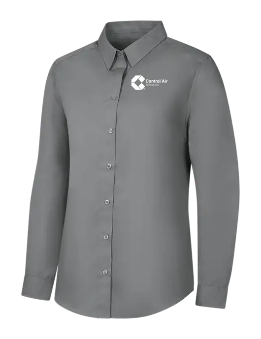 Womens Medium Grey Long Sleeve Carefree Poplin Shirt w/Control Air Enterprises Logo