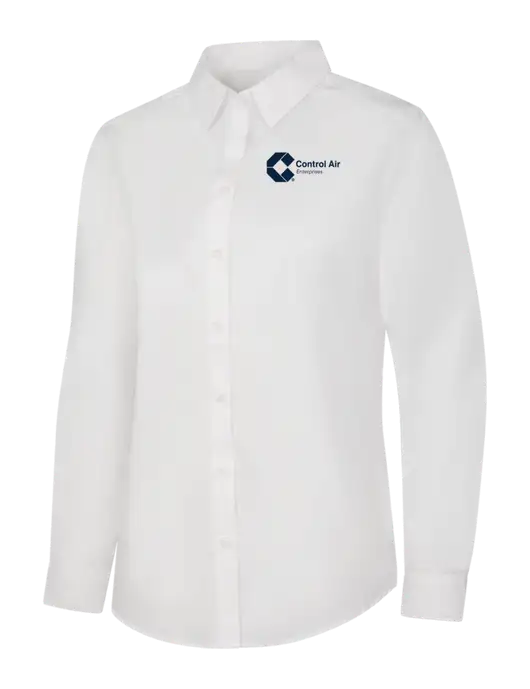 Womens White Long Sleeve Carefree Poplin Shirt w/Control Air Enterprises Logo