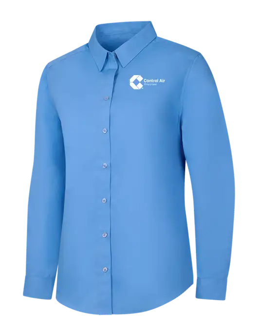 Womens Carolina Blue Long Sleeve Carefree Poplin Shirt w/Control Air Enterprises Logo