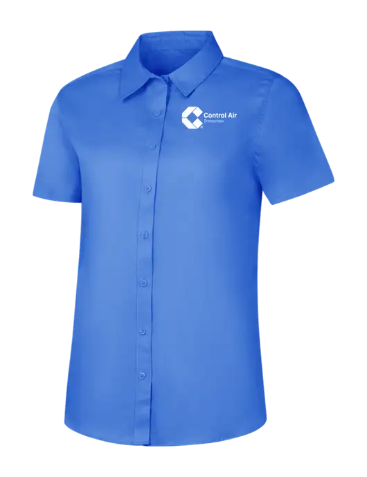 Womens Dark Carolina Blue Short Sleeve Superpro React Twill Shirt w/Control Air Enterprises Logo