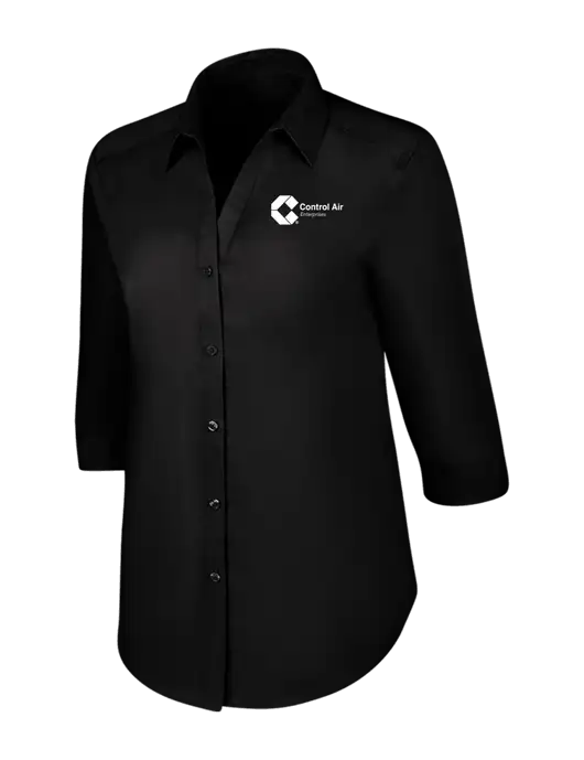 Womens Black 3/4 Sleeve Carefree Poplin Shirt w/Control Air Enterprises Logo