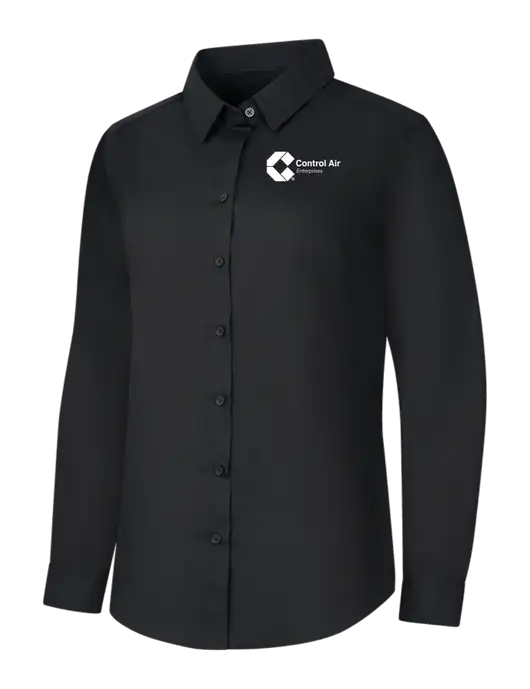 Womens Black Long Sleeve Carefree Poplin Shirt w/Control Air Enterprises Logo