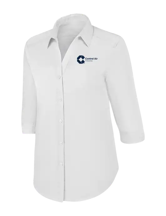 Womens White 3/4 Sleeve Carefree Poplin Shirt w/Control Air Enterprises Logo