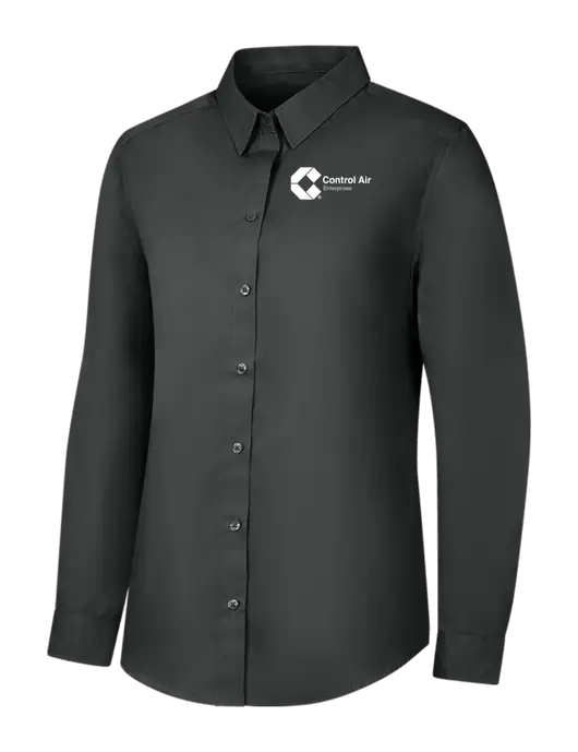Womens Dark Grey Long Sleeve Carefree Poplin Shirt w/Control Air Enterprises Logo