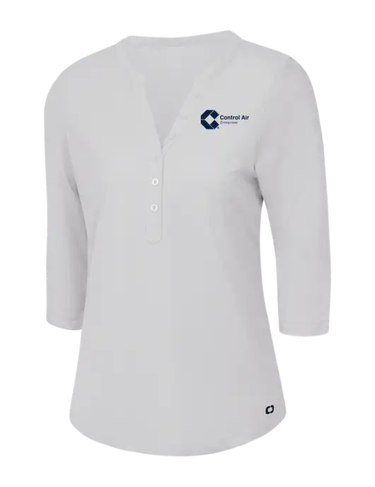 OGIO Bright White Jewel Henley w/Control Air Enterprises Logo