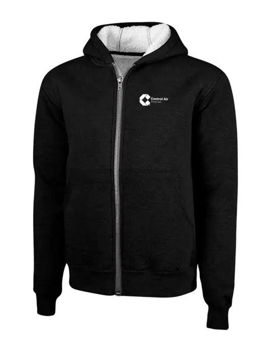 Cornerstone Black Heavyweight Sherpa Lined Hooded Fleece Jacket w/Control Air Enterprises Logo