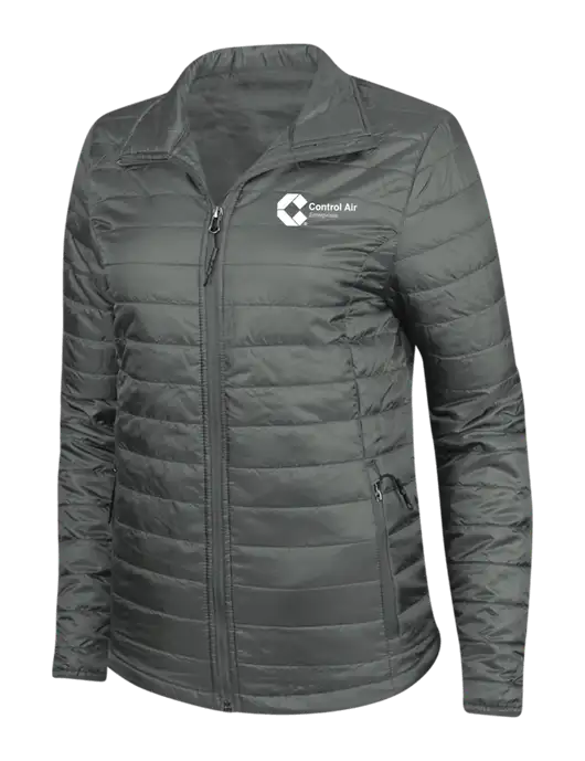 Dark Grey Womens Puffy Packable Jacket w/Control Air Enterprises Logo