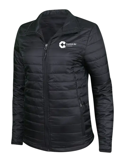 Womens Black Puffy Packable Jacket w/Control Air Enterprises Logo