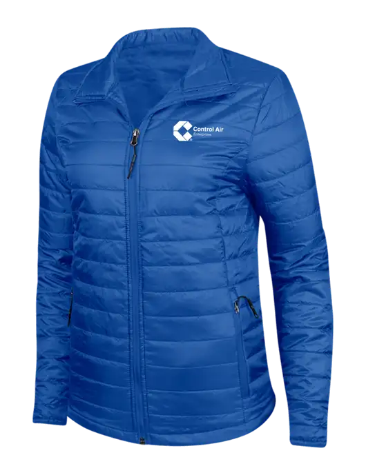Dark Royal Blue Womens Puffy Packable Jacket w/Control Air Enterprises Logo