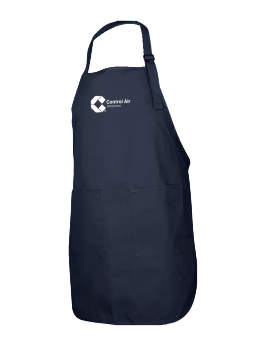 Full-Length Navy Apron With Pockets w/Control Air Enterprises Logo