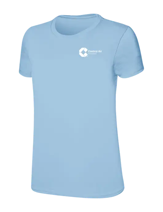 Womens Ring Spun Light Blue 4.5 oz T-Shirt w/Control Air Enterprises Logo