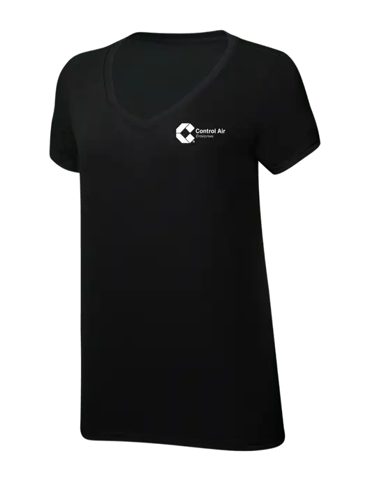 Womens Simply Soft V-Neck Black 4.5oz  Poly/Combed Ring Spun Cotton T-Shirt w/Control Air Enterprises Logo