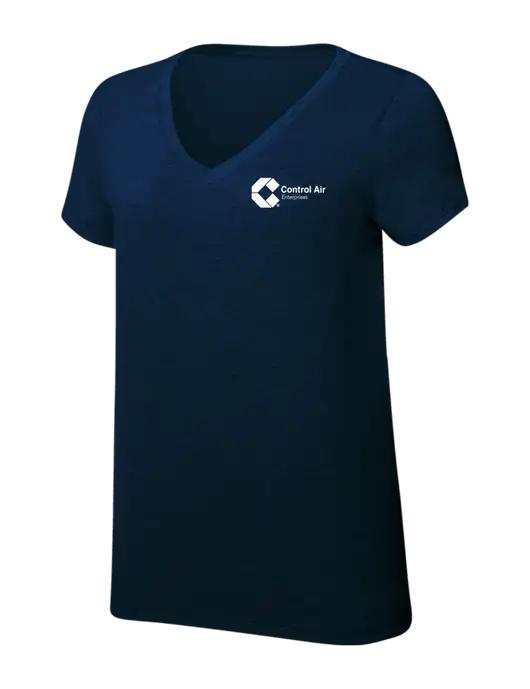 Womens Simply Soft V-Neck New Navy 4.5oz  Poly/Combed Ring Spun Cotton T-Shirt w/Control Air Enterprises Logo