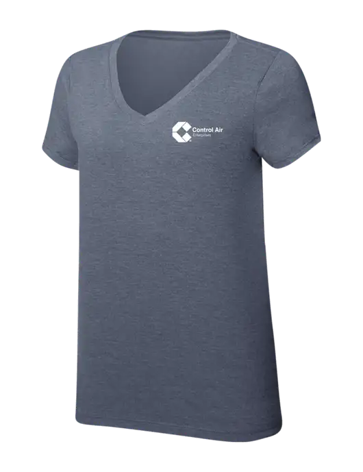 Womens Simply Soft V-Neck Navy Frost 4.5oz  Poly/Combed Ring Spun Cotton T-Shirt w/Control Air Enterprises Logo