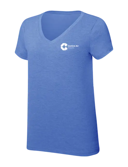 Womens Simply Soft V-Neck Royal Frost 4.5oz  Poly/Combed Ring Spun Cotton T-Shirt w/Control Air Enterprises Logo
