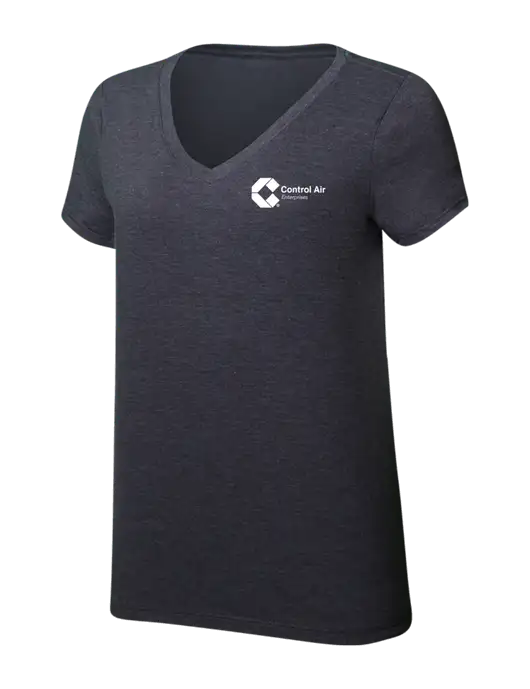 Womens Simply Soft V-Neck Heather Charcoal 4.5oz  Poly/Combed Ring Spun Cotton T-Shirt w/Control Air Enterprises Logo