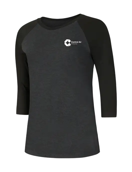 Womens Simply Soft 3/4 Sleeve Black/Black Frost Ring Spun Cotton T-Shirt w/Control Air Enterprises Logo