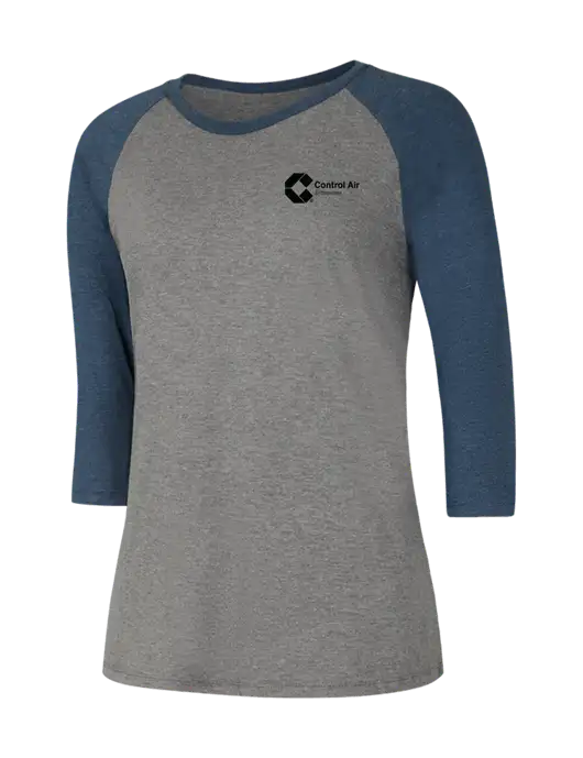 Womens Simply Soft 3/4 Sleeve Navy Frost/Grey Frost Ring Spun Cotton T-Shirt w/Control Air Enterprises Logo