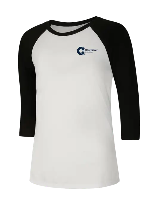 Womens Simply Soft 3/4 Sleeve Black/White Ring Spun Cotton T-Shirt w/Control Air Enterprises Logo