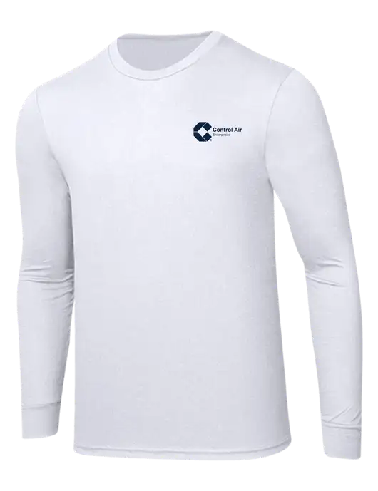 Simply Soft Long Sleeve White 4.5 oz, Poly/Combed Ring Spun Cotton T-Shirt w/Control Air Enterprises Logo