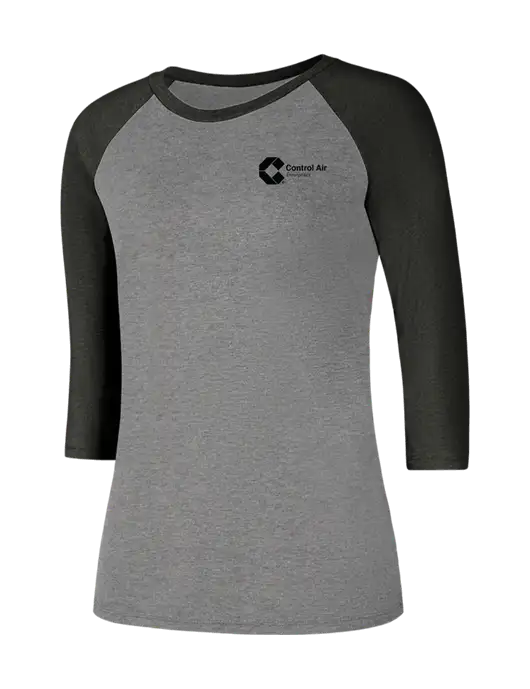 Womens Simply Soft 3/4 Sleeve Black Frost/Grey Frost Ring Spun Cotton T-Shirt w/Control Air Enterprises Logo