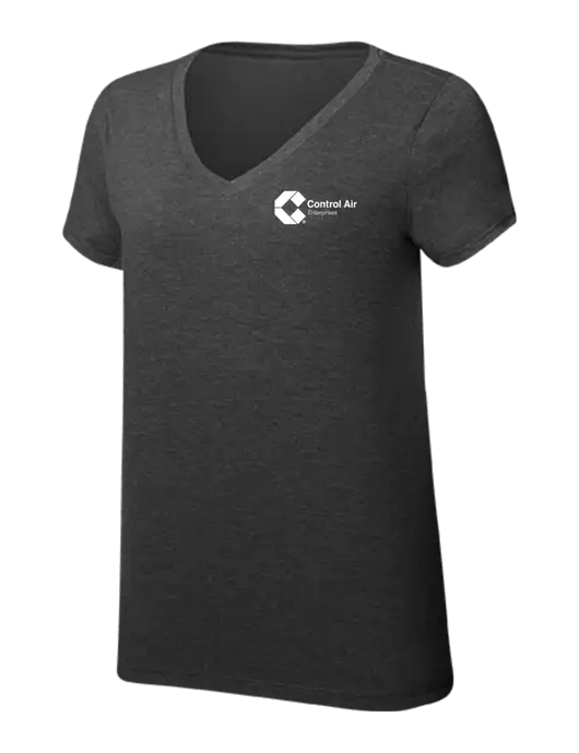 Womens Simply Soft V-Neck Black Frost 4.5oz  Poly/Combed Ring Spun Cotton T-Shirt w/Control Air Enterprises Logo