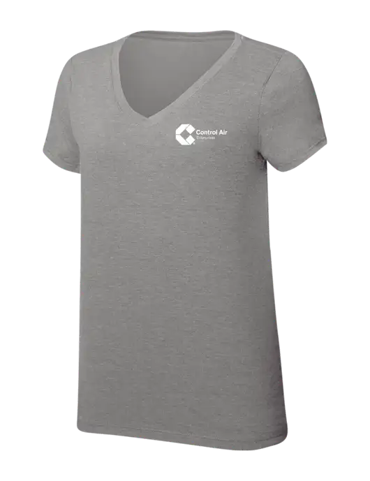 Womens Simply Soft V-Neck Grey Frost 4.5oz  Poly/Combed Ring Spun Cotton T-Shirt w/Control Air Enterprises Logo
