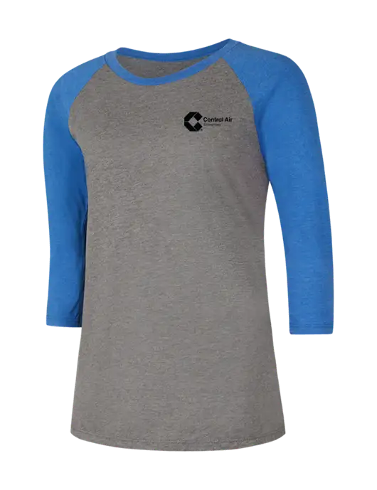 Womens Simply Soft 3/4 Sleeve Royal Frost/Grey Ring Spun Cotton T-Shirt w/Control Air Enterprises Logo
