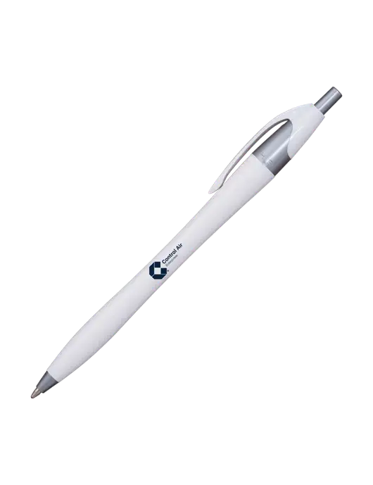 Novella White/Silver Shimmer Pen - Blue Ink w/Control Air Enterprises Logo