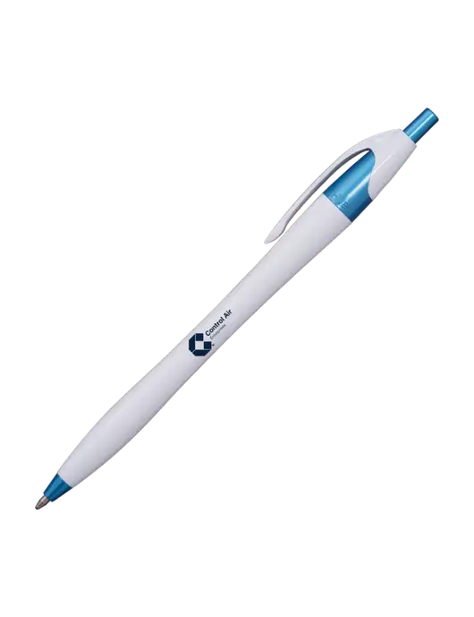 Novella White/Blue Shimmer Pen - Blue Ink w/Control Air Enterprises Logo