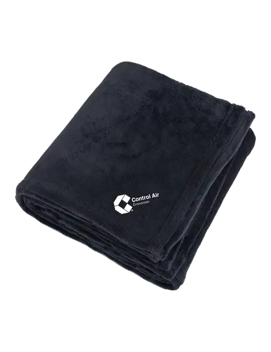 Oversized Deep Black Ultra Plush Blanket w/Control Air Enterprises Logo