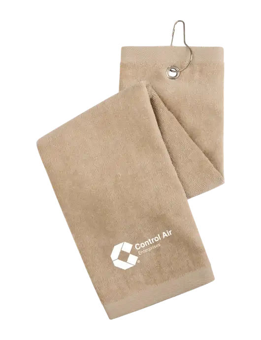 Khaki Tri-Fold Golf Towel with Grommet w/Control Air Enterprises Logo