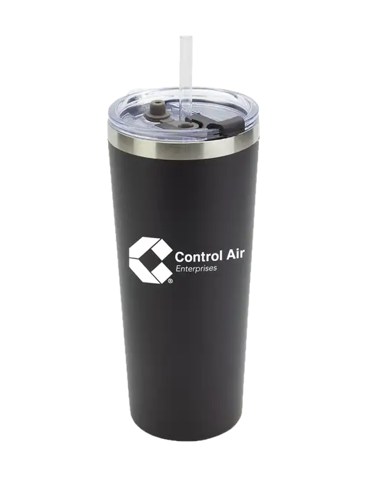 Brighton Black 20 oz Insulated Tumbler & Straw w/Control Air Enterprises Logo