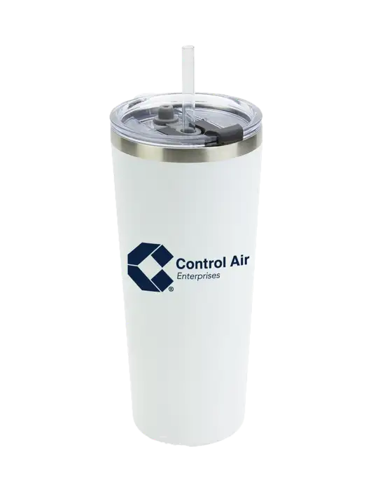 Brighton White 20 oz Insulated Tumbler & Straw w/Control Air Enterprises Logo