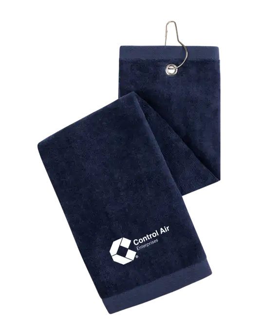 Navy Tri-Fold Golf Towel with Grommet w/Control Air Enterprises Logo