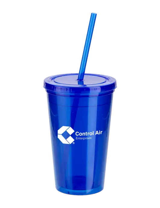 Sorrento Blue 16 oz Tumbler with Lid & Straw w/Control Air Enterprises Logo