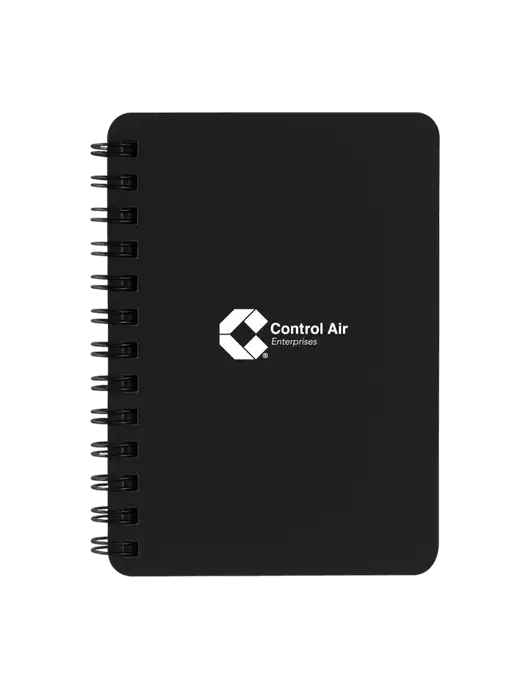 Sturdy Black Hardcover Notebook, 5.25 x 7 w/Control Air Enterprises Logo