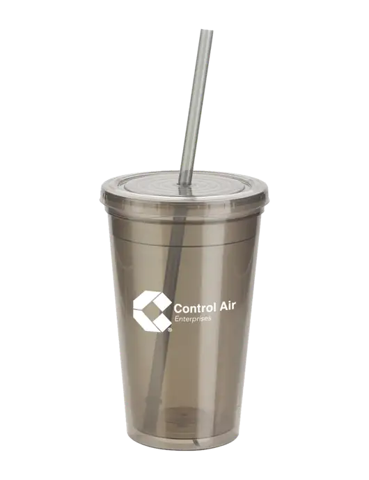 Sorrento Medium Grey 16 oz Tumbler with Lid & Straw w/Control Air Enterprises Logo