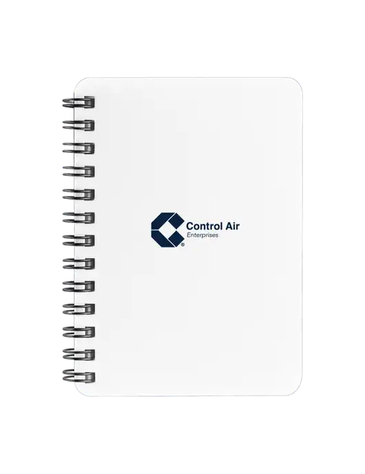 Sturdy White Hardcover Notebook, 5.25 x 7 w/Control Air Enterprises Logo