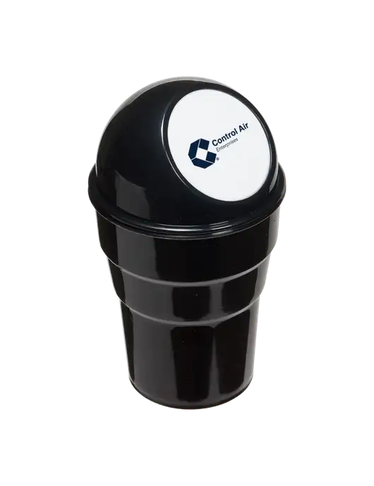 Black Car Cup Holder Trash Can w/Control Air Enterprises Logo