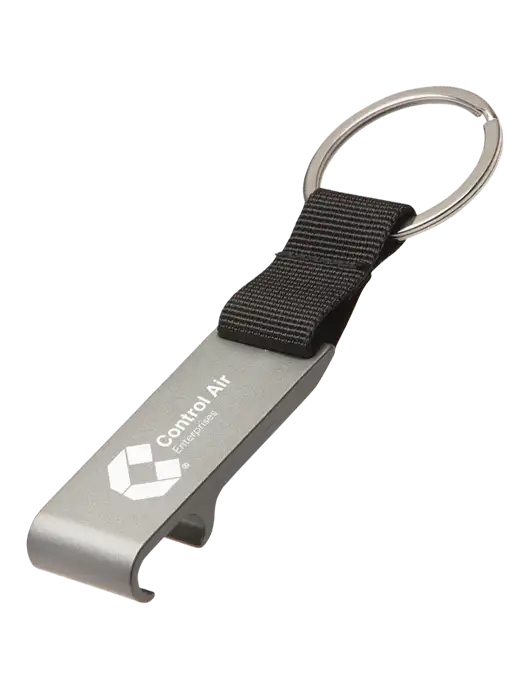 Gunmetal Bottle Opener & Key Ring w/Control Air Enterprises Logo