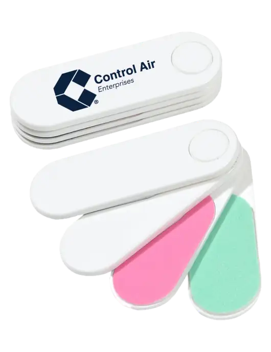 White Folding Nail Files & Buffer w/Control Air Enterprises Logo